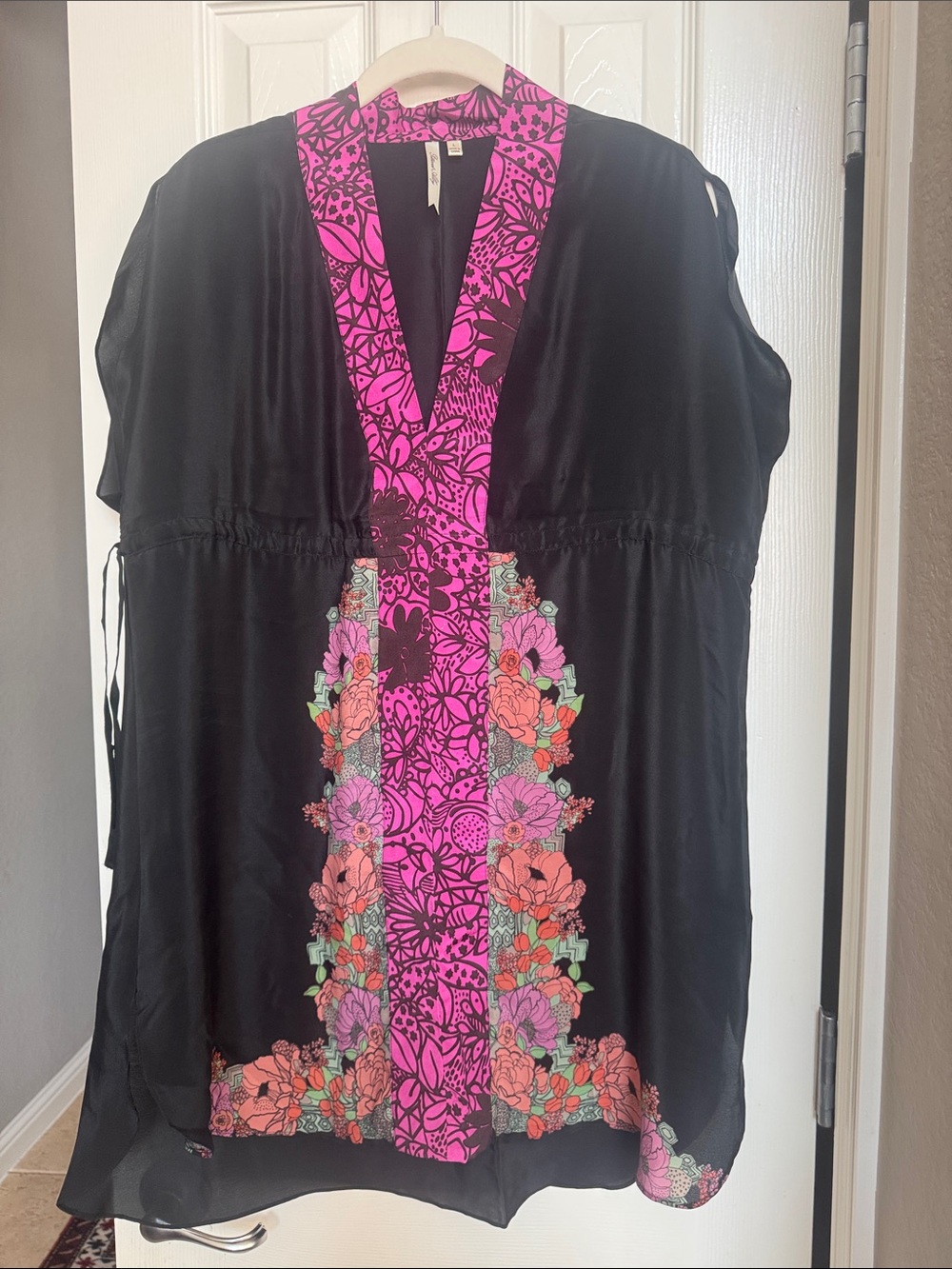 Petticoat Alley Black Tunic with Bright Pink Floral Panel
